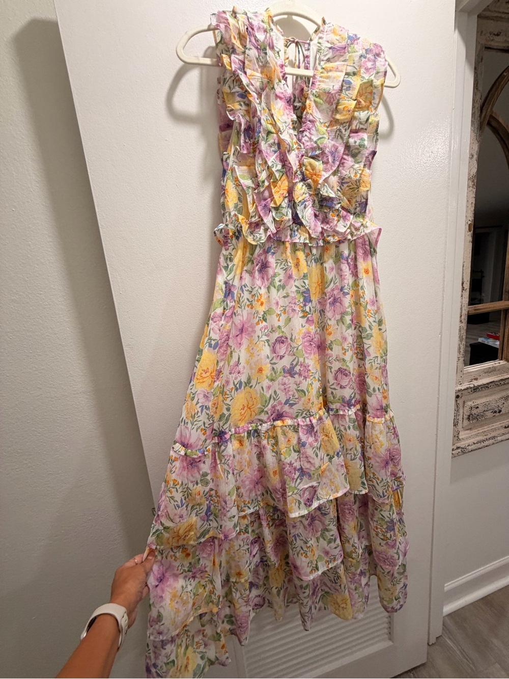 Floral Ruffle Maxi Dress - Yellow & Lavender